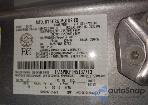 2022 Ford Mustang Gt from USA, damaged, VIN 1FA6P8CF1N5137713